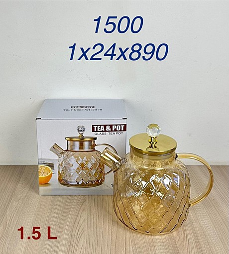 KTR СТЕКЛЯННЫЙ ЧАЙНИК 1500 1,5Л  (24)